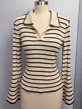 Rains Cream and Black Striped Ribbed Polo Jacket